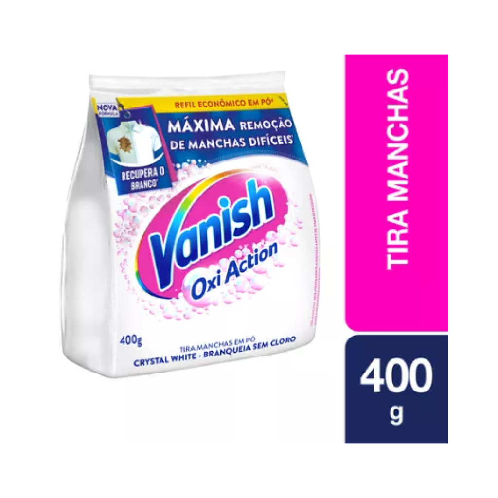 Vanish Tira Manchas em Pó Crystal White Oxi Action para Roupas Brancas Refil 400g