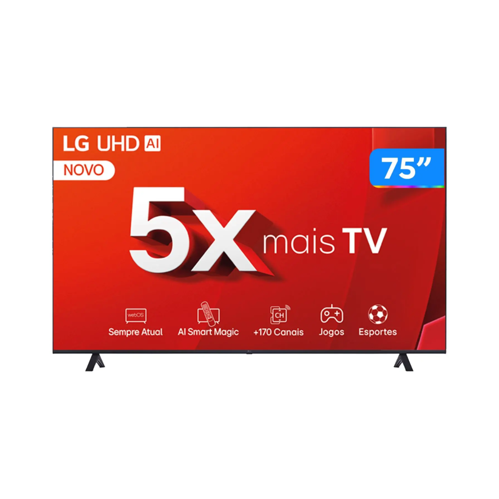Smart TV 75" 4K LG Ultra HD 75UT8050 com Processador a5 Ger7 AI Alexa/Chromecast integrado Otimizador de Jogos webOS 24 e Controle Smart Magic